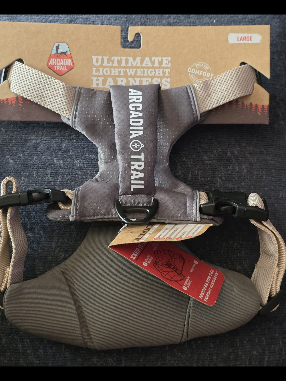 Arcadia Trail Ultimate Lightweight Dog Harness - Brown/Tan Large Nwt